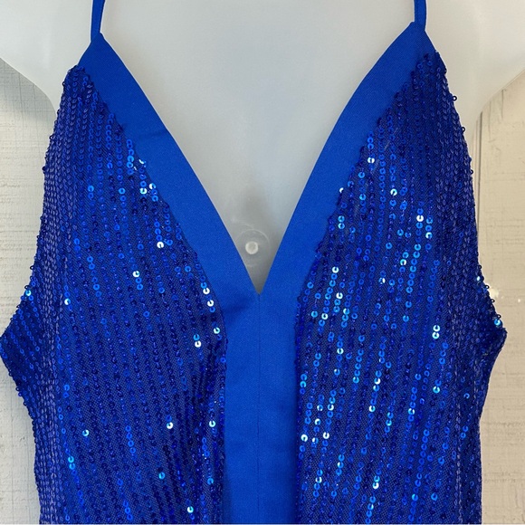 Womens Sequin Tank Top Camisole Sz M V Neck Stretch Formal Cocktail Party Blue - Picture 4 of 10
